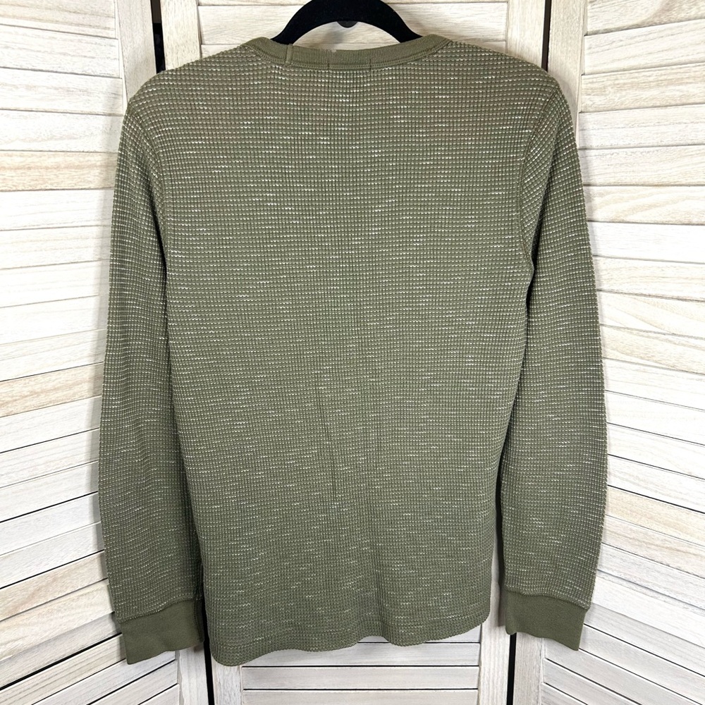 Gap Men’s Olive Green and Speckled White Cotton Waffle Long Sleeve Shirt Small - Picture 4 of 8